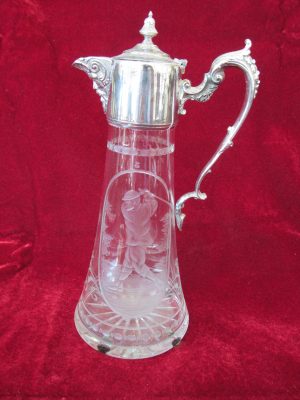 Antique English Silverplate Hand-Cut Crystal Golfer Claret Jug