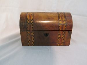 English Tunbridge Inlaid Walnut Domed Top Tea Caddy