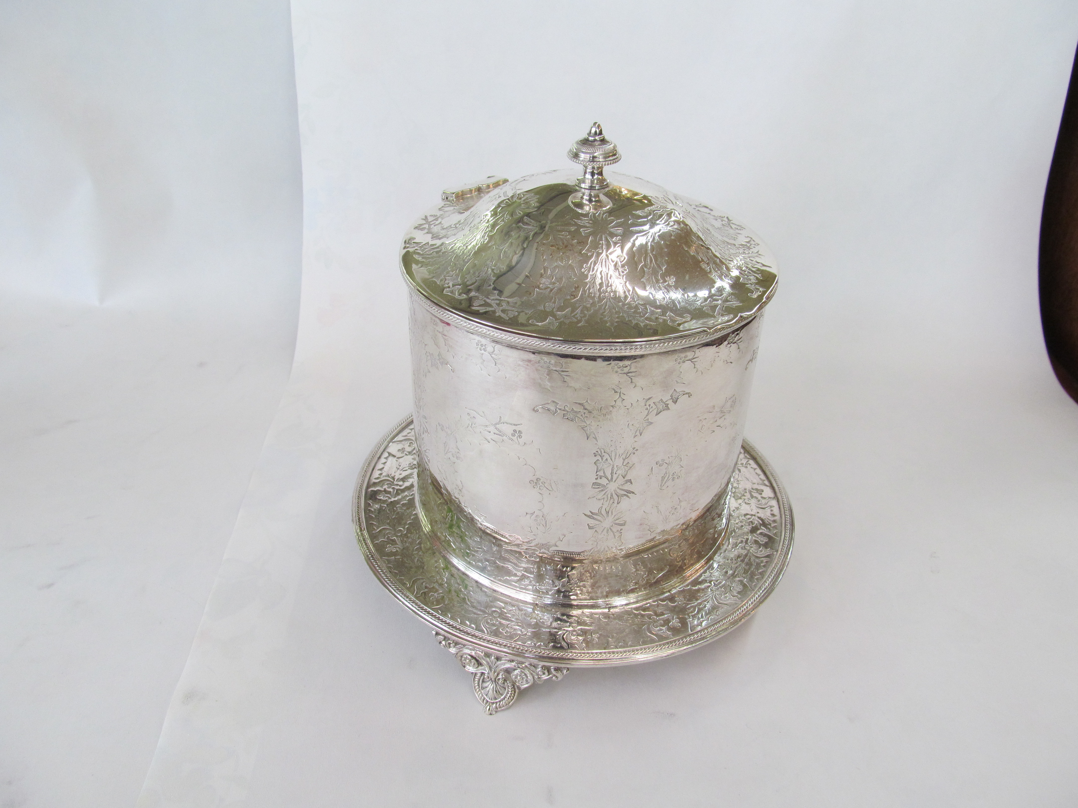 Antique English Silverplate Round Biscuit Box