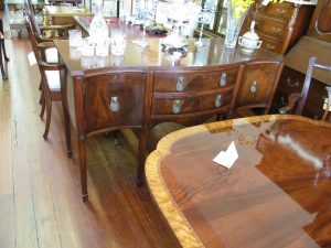 Antique English Crotch Mahogany Serpentine Front Hepplewhite Style Sideboard