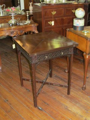 Old English Hand Carved and Fretted Solid Mahogany "Chinese Chippendale" Style Games Table
