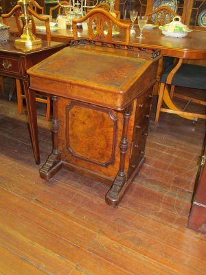Antique English Burl Walnut Davenport Desk