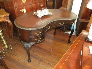 Old English Carved Mahogany Chippendale Style Kidney Shape Desk