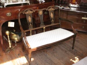 Old English Edwardian Marquetry Inlaid Rosewood Settee