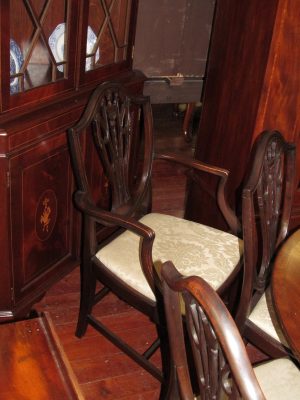Antique English Hand Pierced and Carved Solid Mahogany Hepplewhite Style Dining Chairs