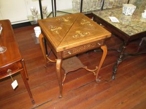 Antique English Marquetry inlaid Rosewood Envelope Folding Games Table