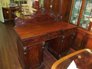Antique English Bookmatched Flame Mahogany Victorian Sideboard