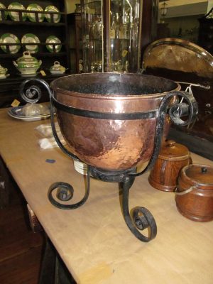 Antique English Hand Wrought Iron and Copper Jardiniere
