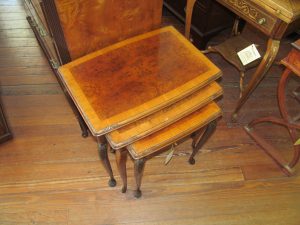 Old English Crossbranded Burr Walnut Nest of 3 Tables