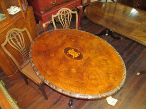 Antique Scottish Marquetry Inlaid Burl Walnut Hand Carved Tilt-Top Loo Table