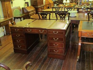 English Bench Made Chippendale Style Pedestal Partner's Desk