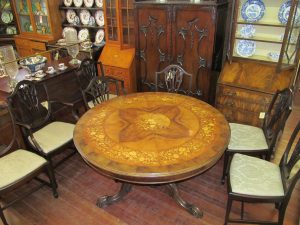 Antique English Marquetry Inlaid Tilt-Top Walnut Circular Table