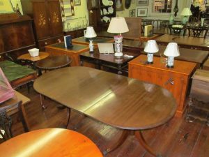 Old English Brass Inlaid Solid figured Mahogany "Cottage" Dining Table