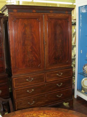 Flame Mahogany Chippendale Style Linen Press
