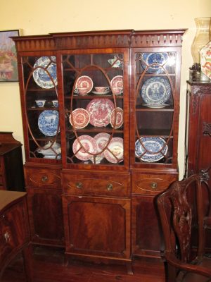 Inlaid Mahogany Breakfront Bookcase