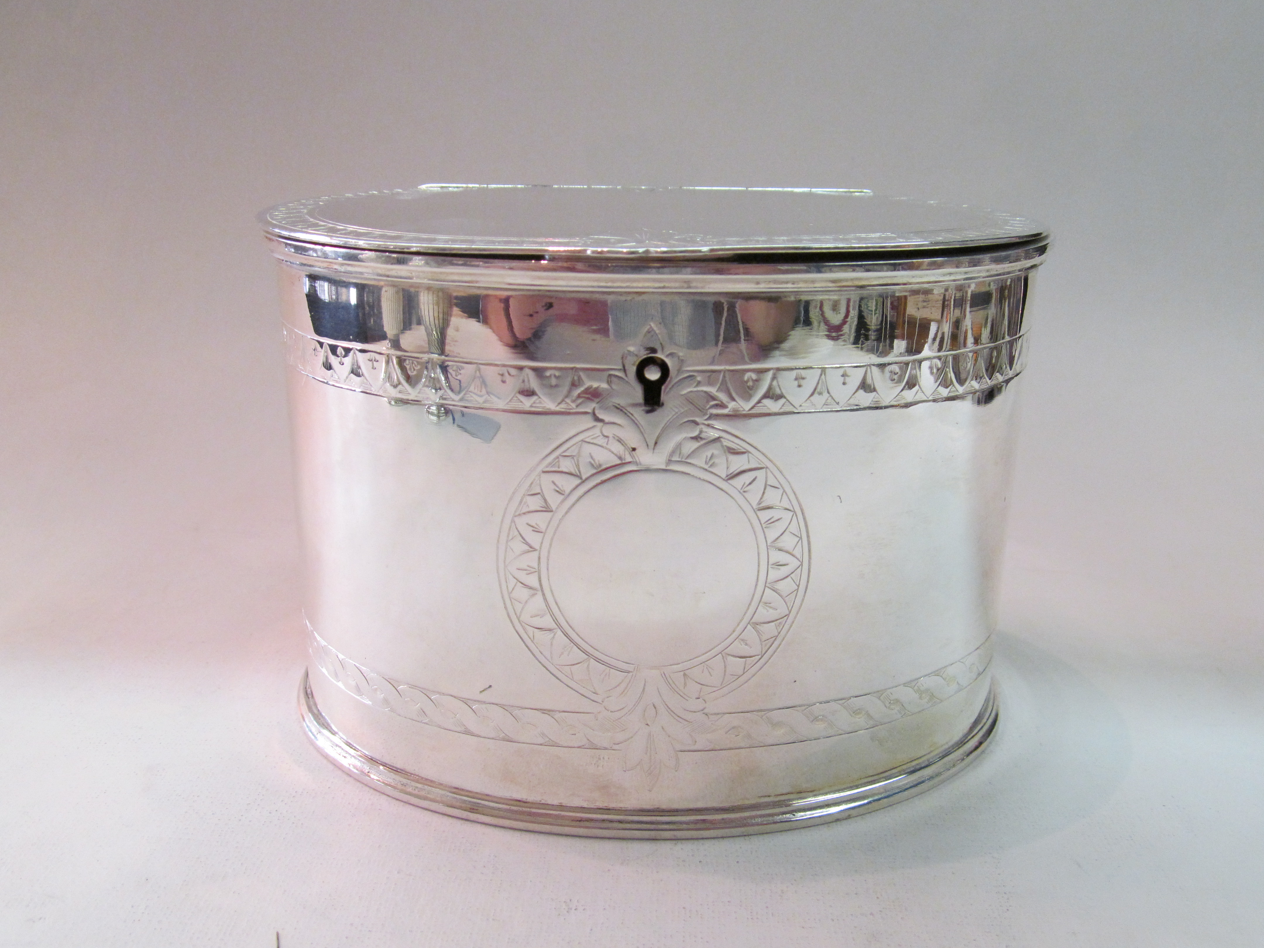 Antique English Silverplate Oval Tea Caddy Box