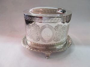 Antique English Silverplate Oval Biscuit Box