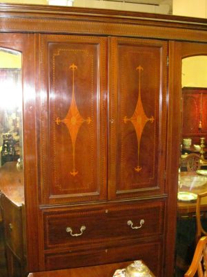 Inlaid Figured Mahogany Marquetry Compactium Wardrobe