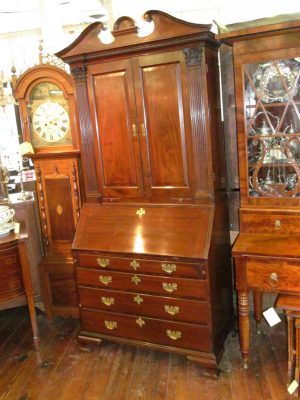 Figured Mahogany Chippendale Style "Blind Door" Bureau Bookcase