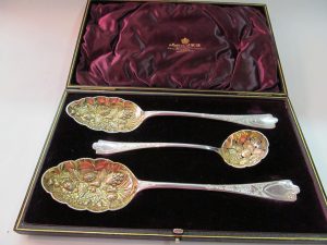Rare Antique English Silver plate 3 pc. Berry set incl. Sifting Ladle