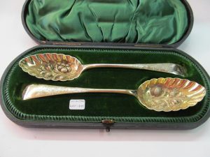 Antique English Silverplate Hand Chased Berry Spoons