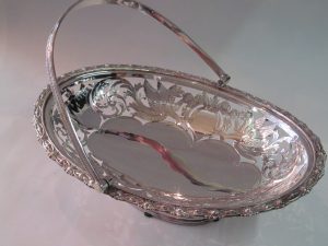 Antique English Silverplate Oval Cake, Bread, or Fruit Basket