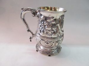 Antique English Sterling Silver Large Hand Chased Tankard
