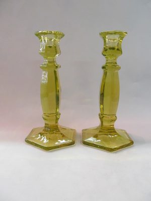 Vaseline Glass Candlesticks