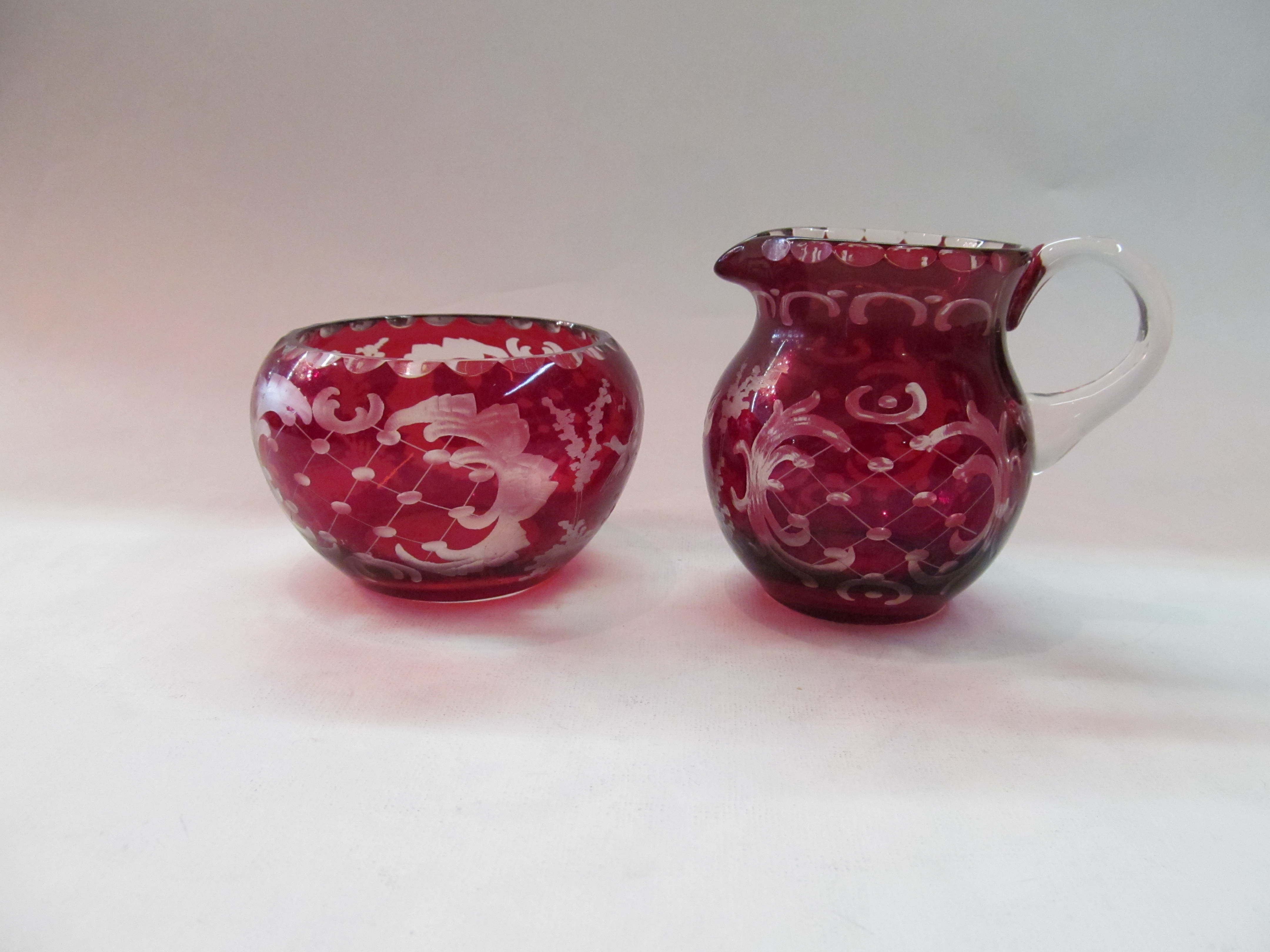 Ruby Cut Crystal Sugar & Creamer