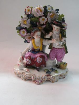 Hand Painted Porcelain Boy and Girl Bocage