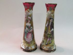 French Enamel on Silver Bud Vases