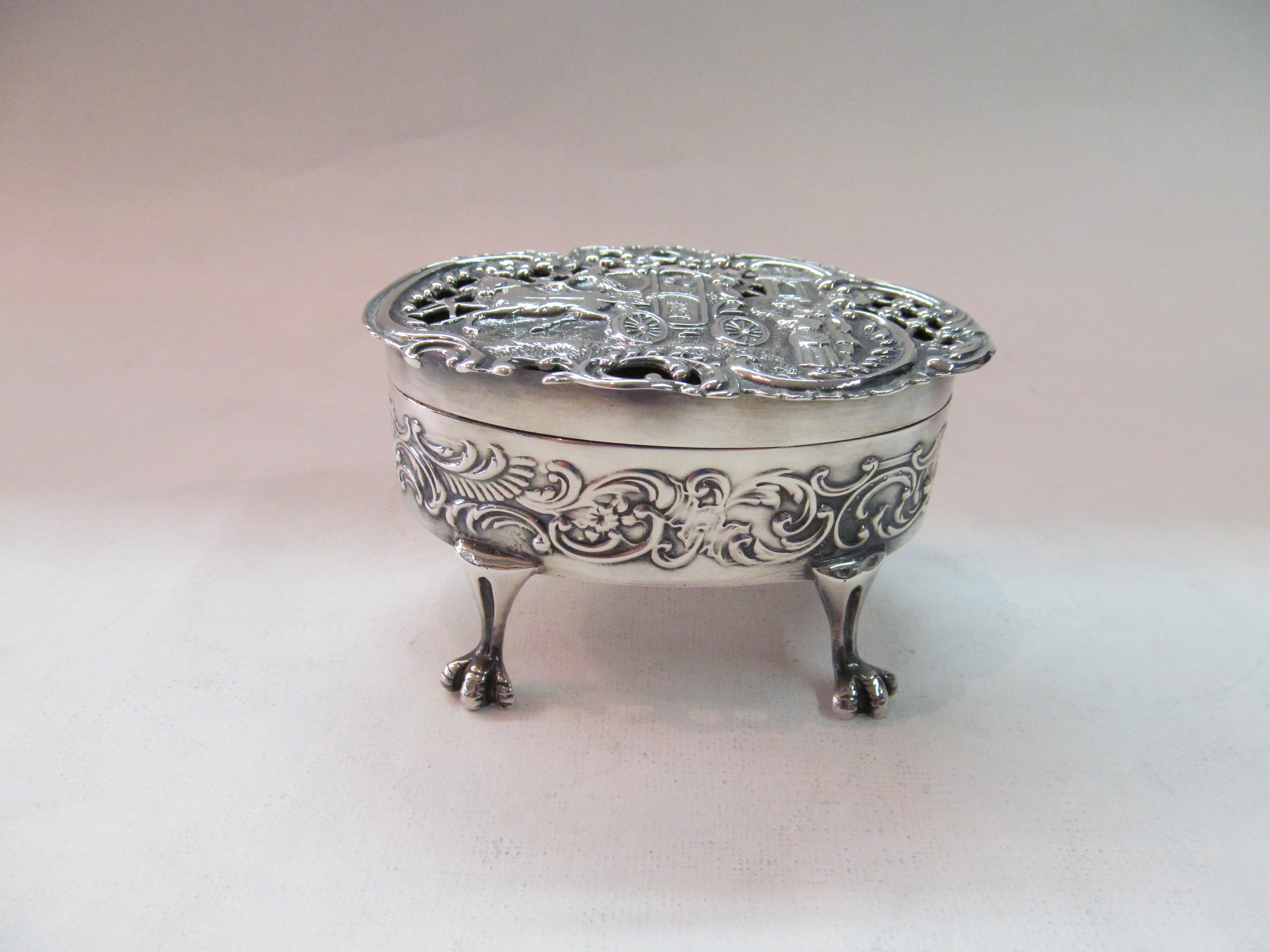 English Sterling Silver Chased and Pierced Box