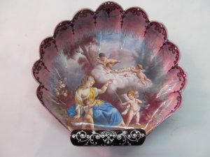 Hand Painted Enamel on Copper Shell-Shaped Cabinet Dish