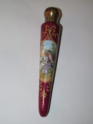 Hand Painted Porcelain and Gilt Tapored Scent Bottle