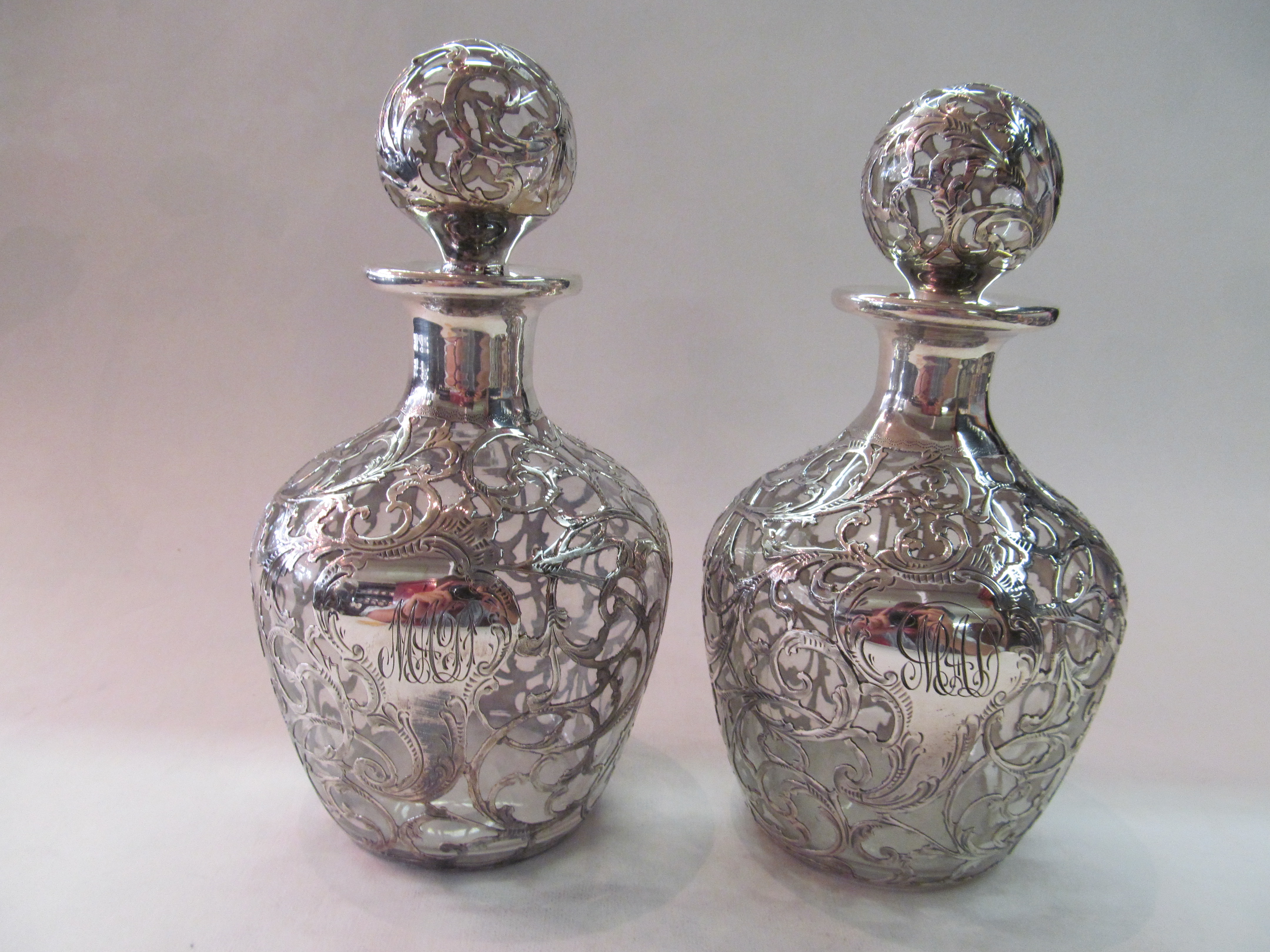 Engraved Sterling Overlay Scent Bottles