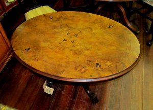Antique English Marquetry Inlaid Burr Walnut Tilt-Top Oval Loo Table