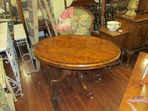Antique English Bookmatched Burr Walnut Tilt-Top Loo Table