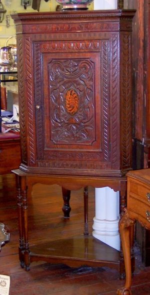 Antique English Corner Cupboard on Stand
