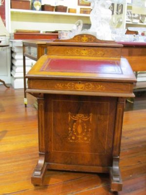 Antique English Marquetry Inlaid Rosewood Davenport or Ship Captain's Desk