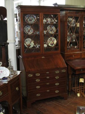 Antique English Geo. III Slantfront Bureau Bookcase or Secretary