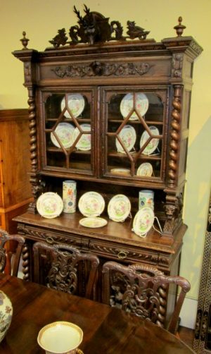 Antique Belgian Solid Oak Buffet du Corps or Hunt Server
