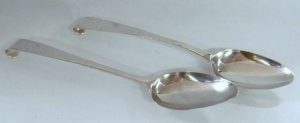 Pair of Irish Sterling John Shields Crested Hanging Tablespoons