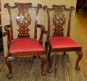 Antique Copy Set of 12 Hand Carved "Irish Chippendale" Dining Chairs