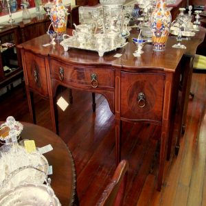Antique English Sheraton or Hepplewhite Style Serpentine Shape Sideboard
