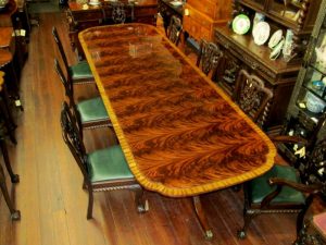 Reproduction Inlaid Flame Mahogany Dining Table