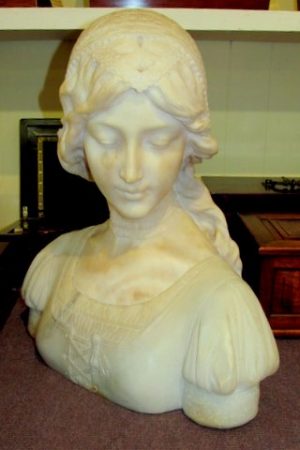 Carved Marble Bust Signed P.E. FIASCHI