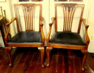 Antique English Chestnut and Elm Geo. I PAIR of Armchairs