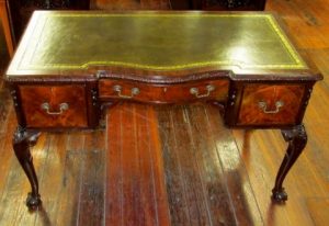 Old English Chippendale Style Leather Top Writing Table