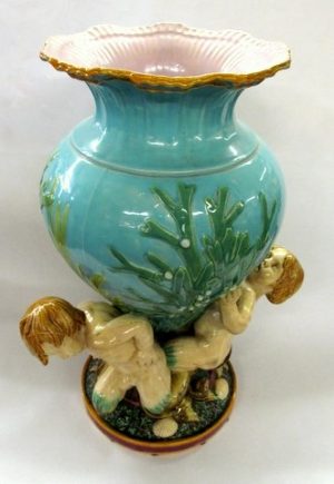 Antique English Monumental Minton Majolica Figural Vase