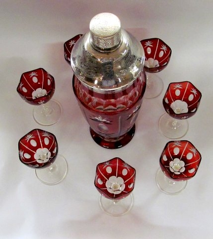 Old Austrian Ruby Overlay Crystal Cocktail Set - Image 10